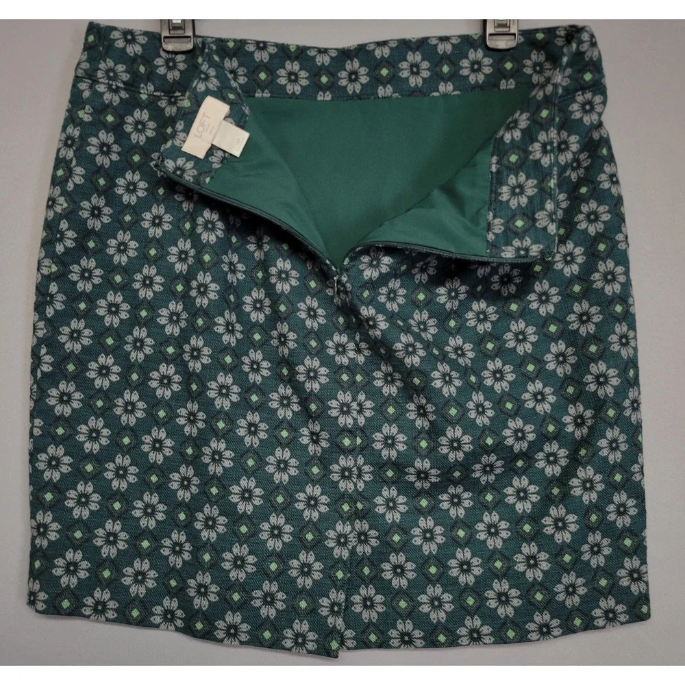 LOFT‎ Outlet Pencil Skirt Womens 14P Petite Textured Floral Zipper Casual Career